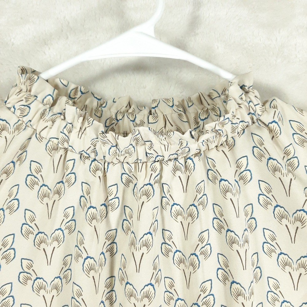 Embroidered Puff Sleeve Ruffle Neck Blouse Cream Orange Floral Print Grannycore - Picture 3 of 5